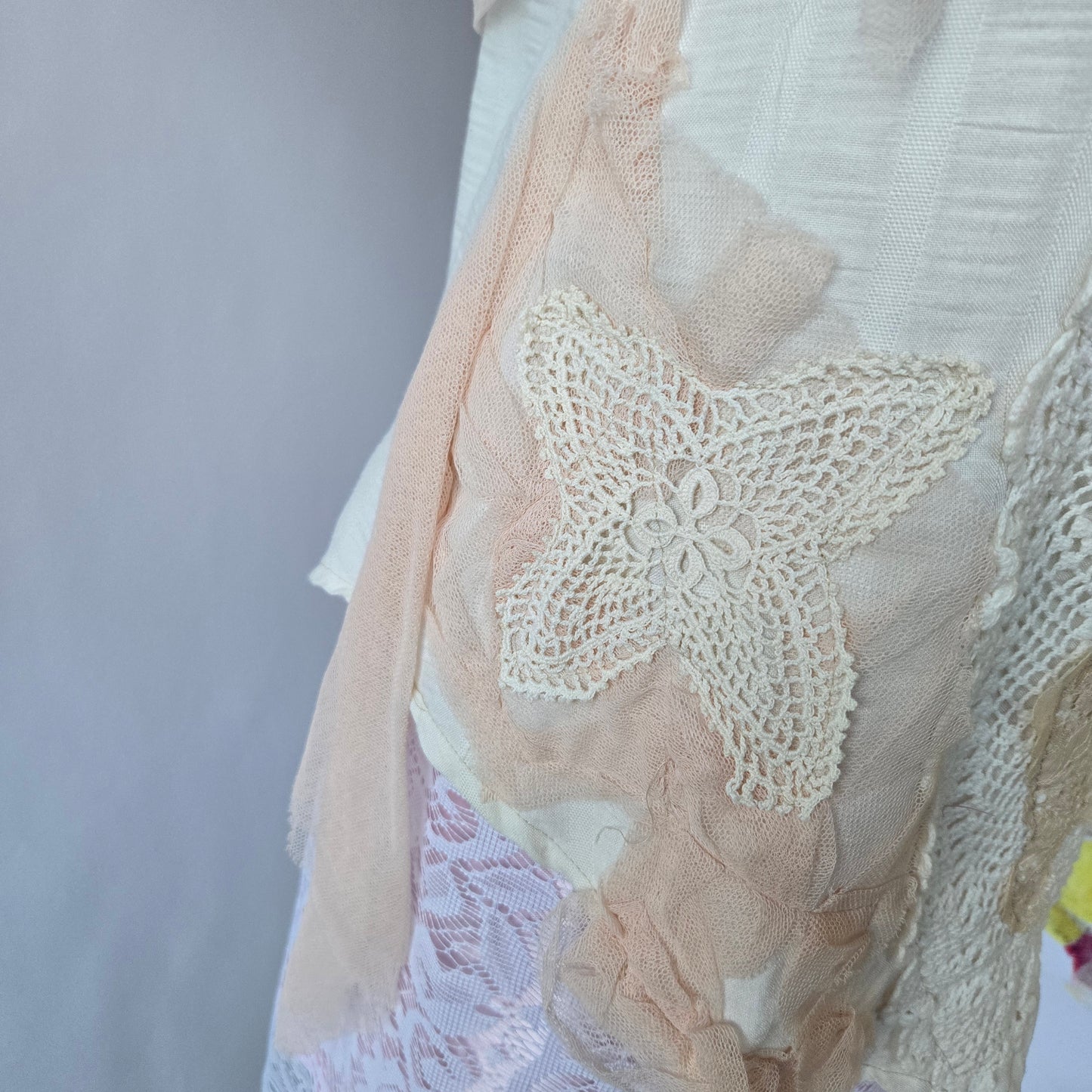 Ethereal Romance | Cream | Blouse | Vintage Lace, Crochet and Embroidered Rose - Small - Medium