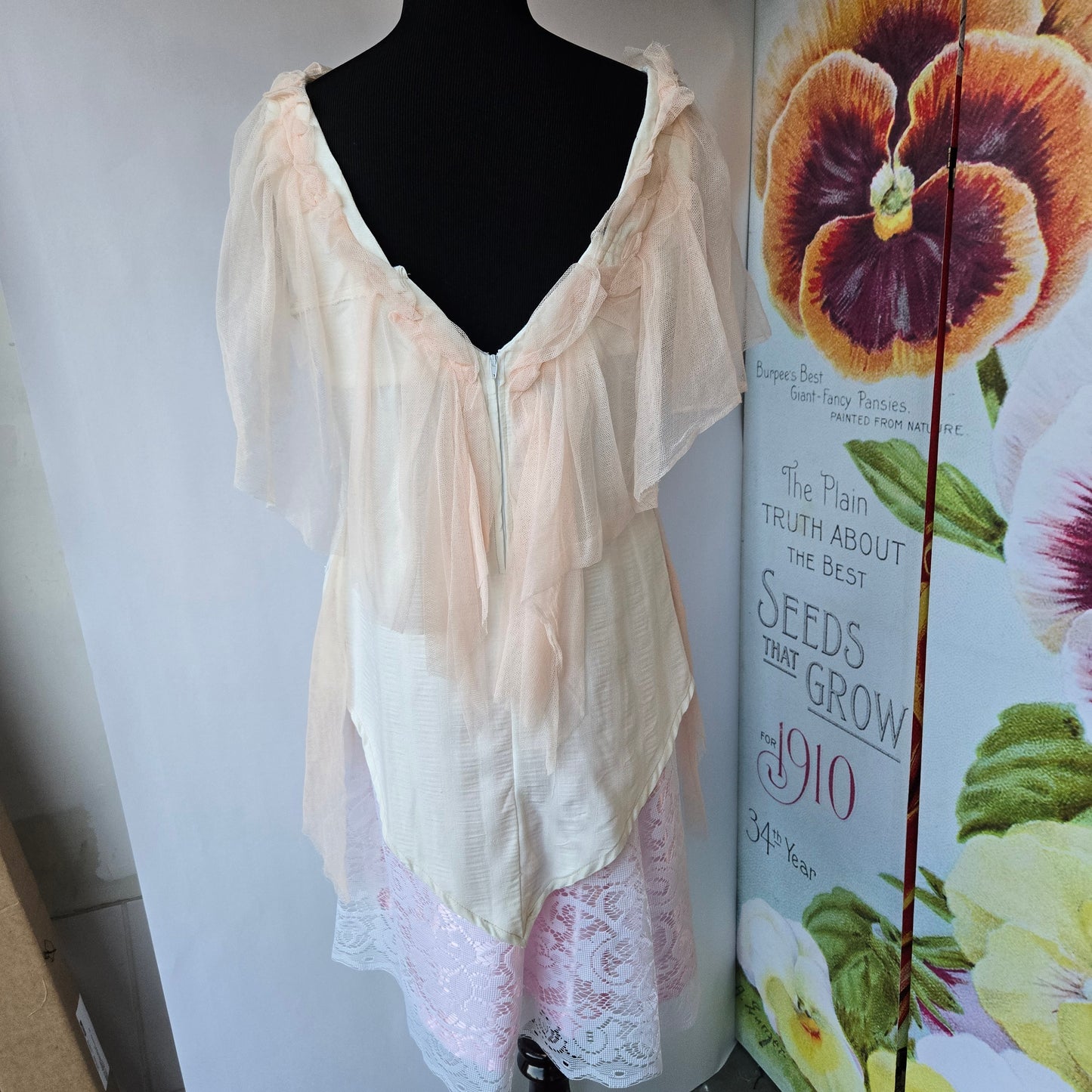 Ethereal Romance | Cream | Blouse | Vintage Lace, Crochet and Embroidered Rose - Small - Medium