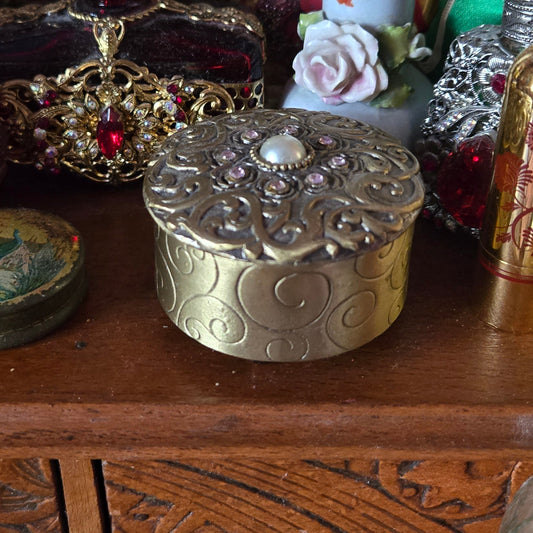 Whimsical Wonders | Vintage Art Nouveau-Style Brass Toned Ring Trinket Box Romantic Fairycore