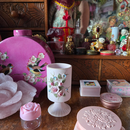 Whimsical Wonders | Vintage Romantic Pink Rose Bisque Porcelain Mini Vase