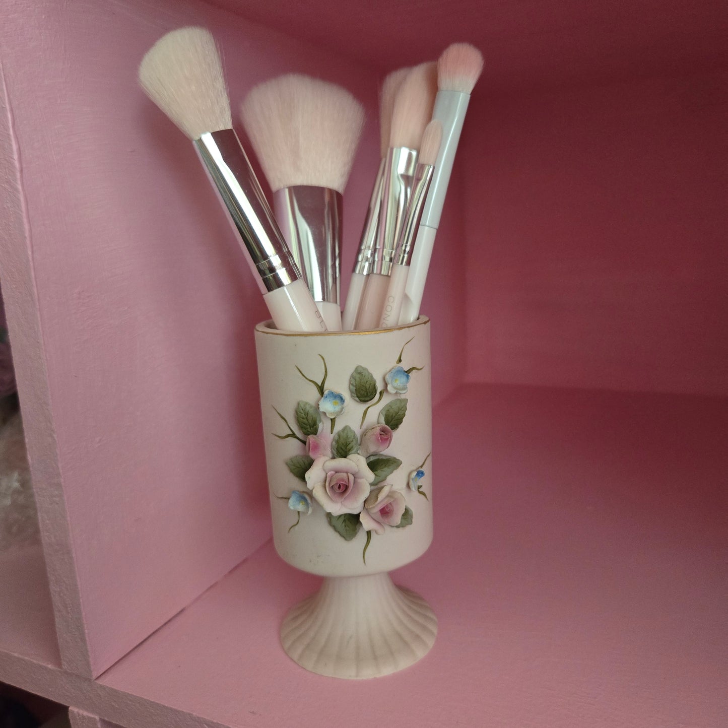 Whimsical Wonders | Vintage Romantic Pink Rose Bisque Porcelain Mini Vase