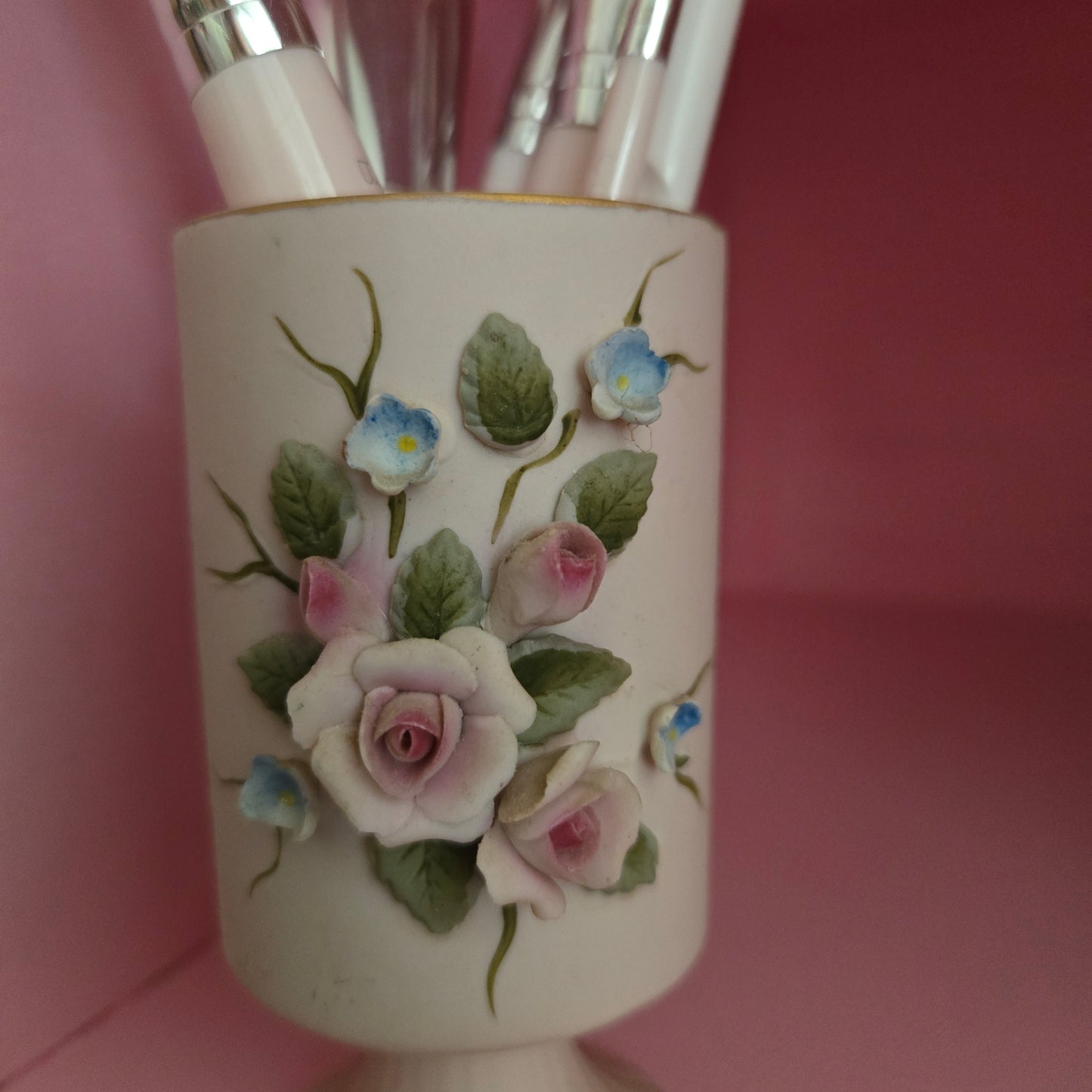 Whimsical Wonders | Vintage Romantic Pink Rose Bisque Porcelain Mini Vase