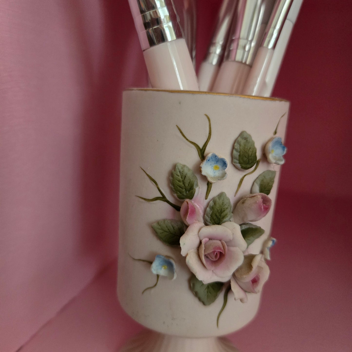 Whimsical Wonders | Vintage Romantic Pink Rose Bisque Porcelain Mini Vase