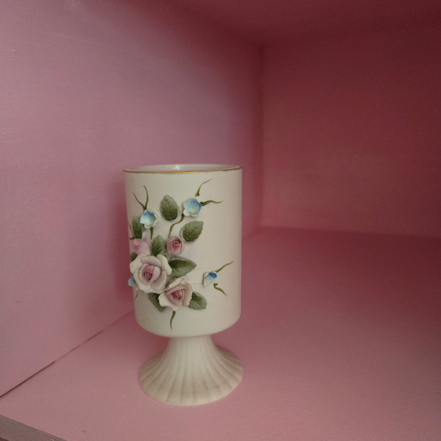 Whimsical Wonders | Vintage Romantic Pink Rose Bisque Porcelain Mini Vase