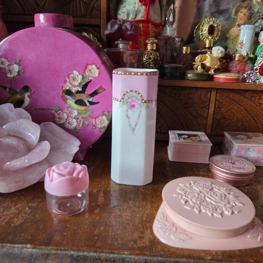 Whimsical Wonders | 🌸 Vintage Pink Handpainted Rose Cylinder Porcelain Vase Romantic Cottagecore