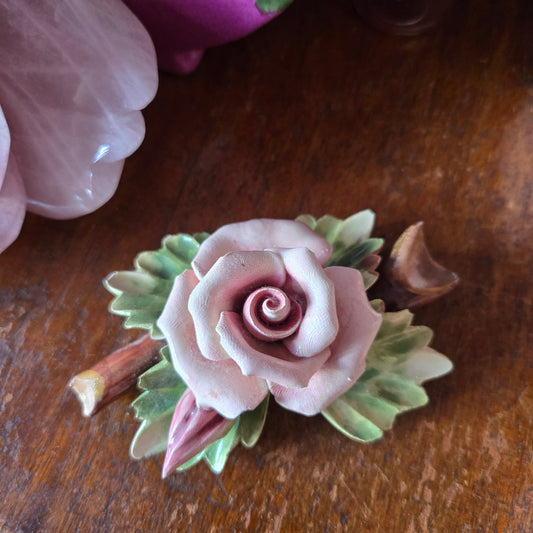 Whimsical Wonders |  Little Vintage Capodimonte Pink Rose Porcelain Mini Sculpture Cottagecore