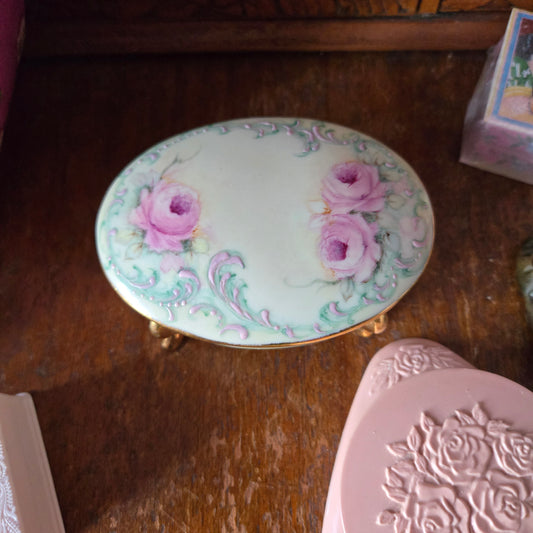 Whimsical Wonders | Vintage Hand Painted Rose Porcelain Trinket Box Rococo Style
