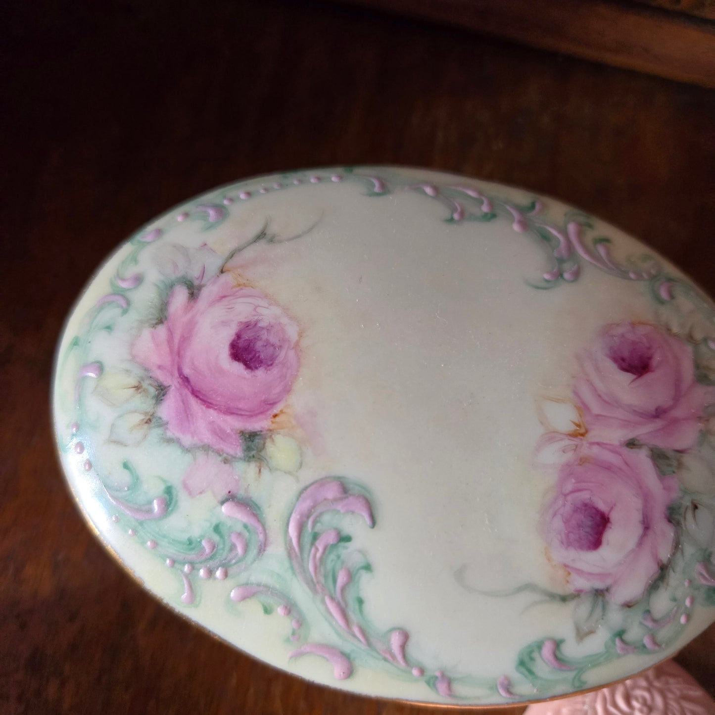 Whimsical Wonders | Vintage Hand Painted Rose Porcelain Trinket Box Rococo Style