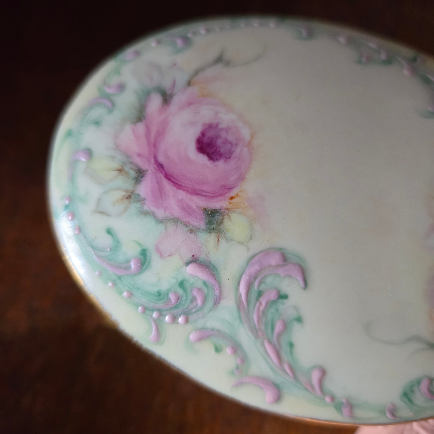 Whimsical Wonders | Vintage Hand Painted Rose Porcelain Trinket Box Rococo Style