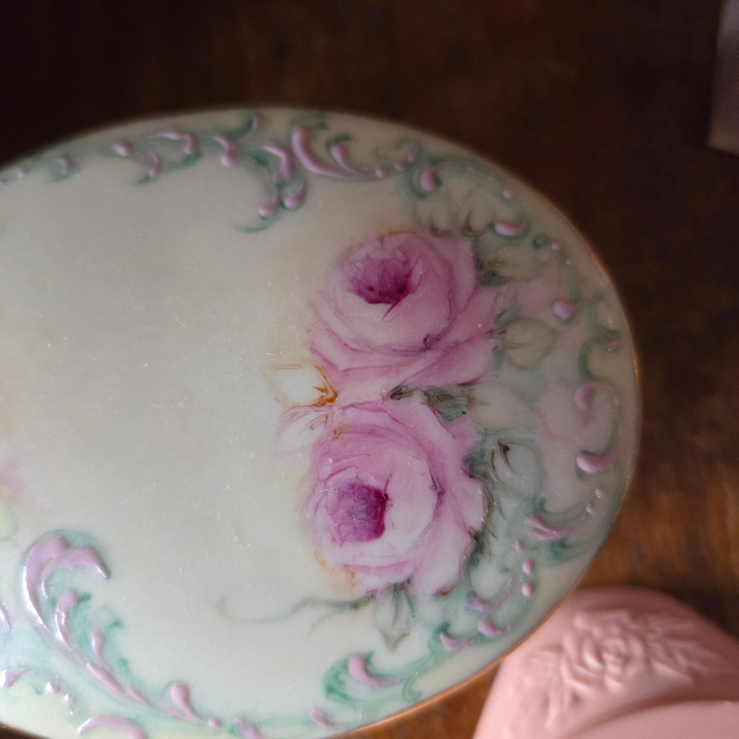 Whimsical Wonders | Vintage Hand Painted Rose Porcelain Trinket Box Rococo Style
