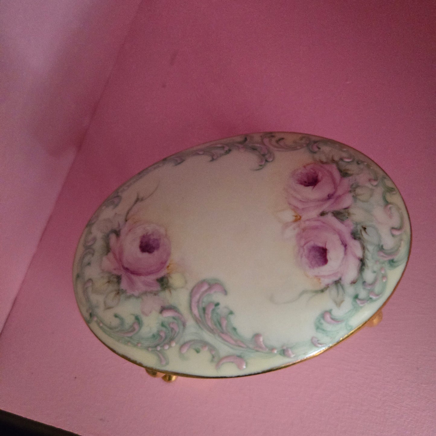 Whimsical Wonders | Vintage Hand Painted Rose Porcelain Trinket Box Rococo Style