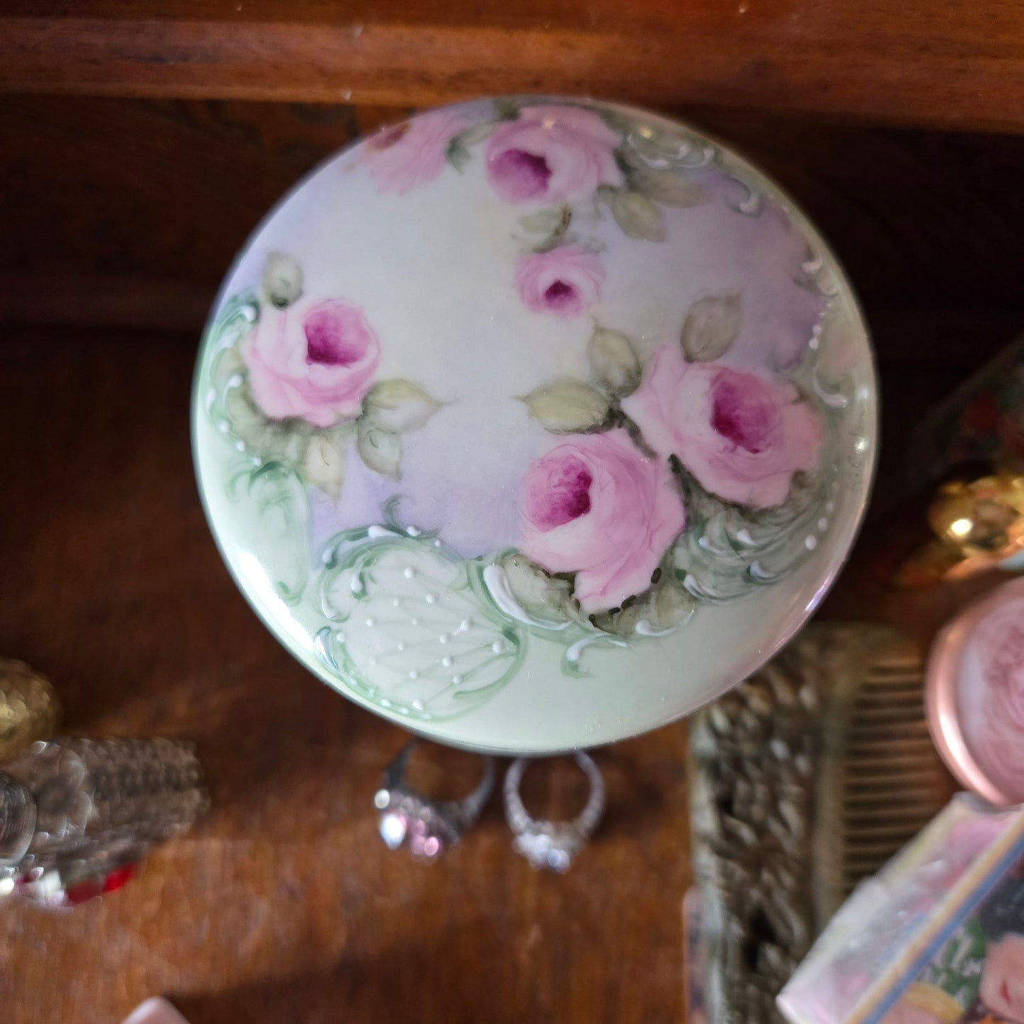 Whimsical Wonders | Vintage Pink Rose Porcelain Vanity Jar Makeup Brush Holder