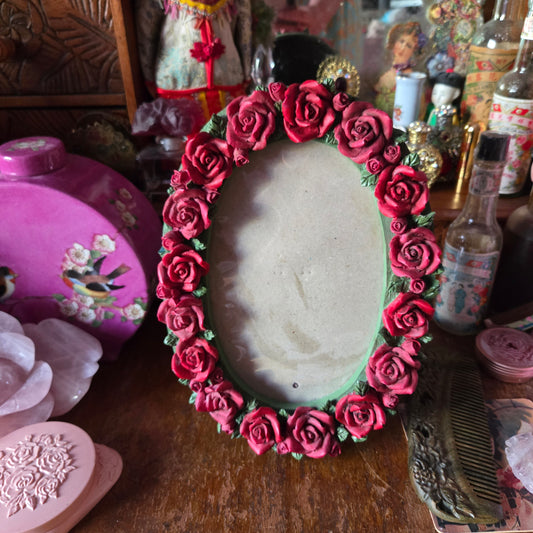 Whimsical Wonders | Romantic Vintage Red Rose Oval Table Top Picture Frame Cottagecore