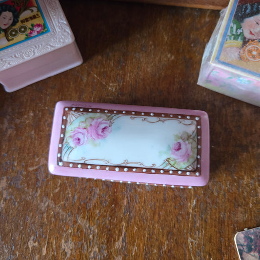 Whimsical Wonders | 🌸 Vintage Hand Painted Rose Porcelain Jewelry Box Whimsical Cottagecore