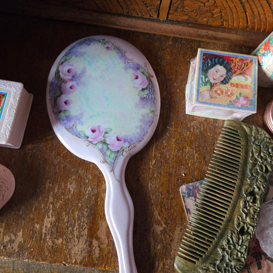 Whimsical Wonders | Romantic Rose Aurora Borealis Hand Painted Vanity Mirror Cottage Fairycore Coquette