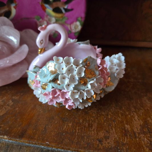 Whimsical Wonders | 🦢 Vintage Lefton Pink Swan Trinket Dish Romantic Cottagecore Coquette