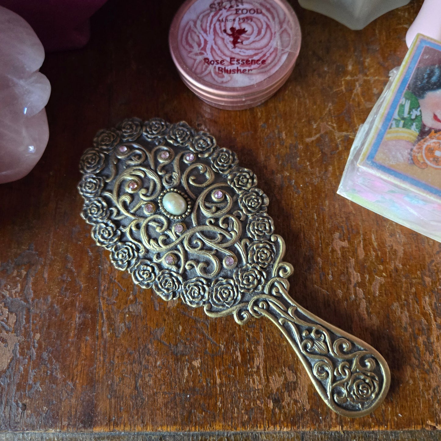 Whimsical Wonders | Vintage Art Nouveau-Style Brass Hand Mirror