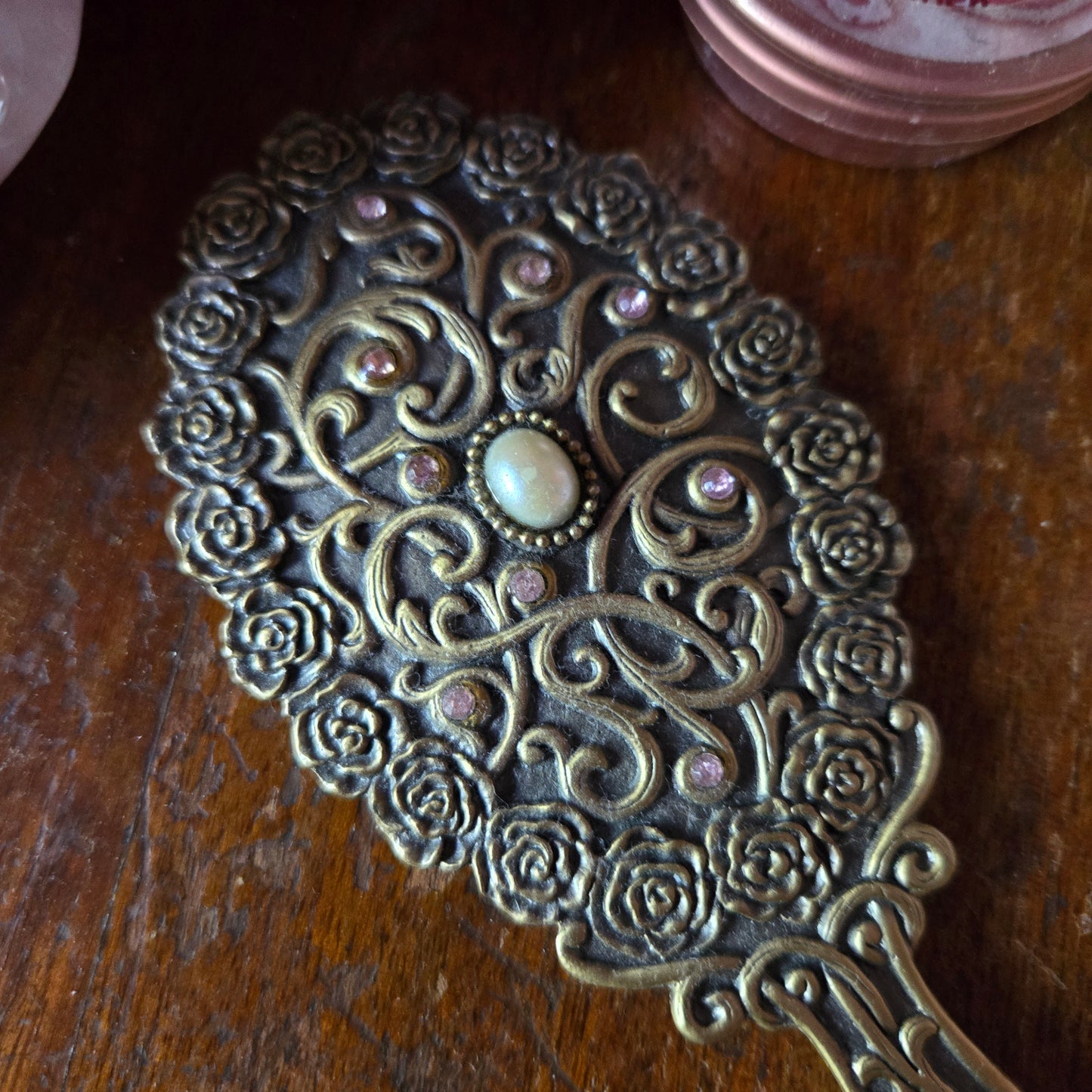 Whimsical Wonders | Vintage Art Nouveau-Style Brass Hand Mirror