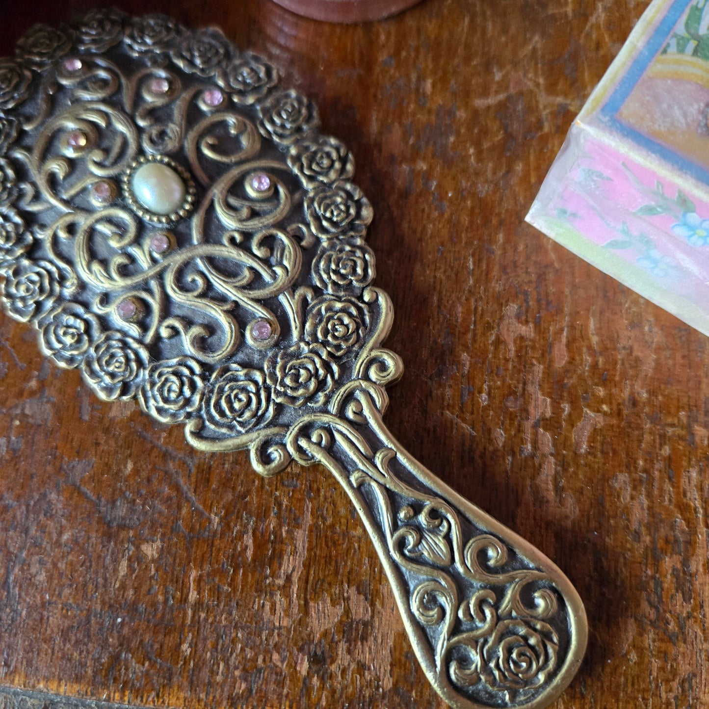 Whimsical Wonders | Vintage Art Nouveau-Style Brass Hand Mirror