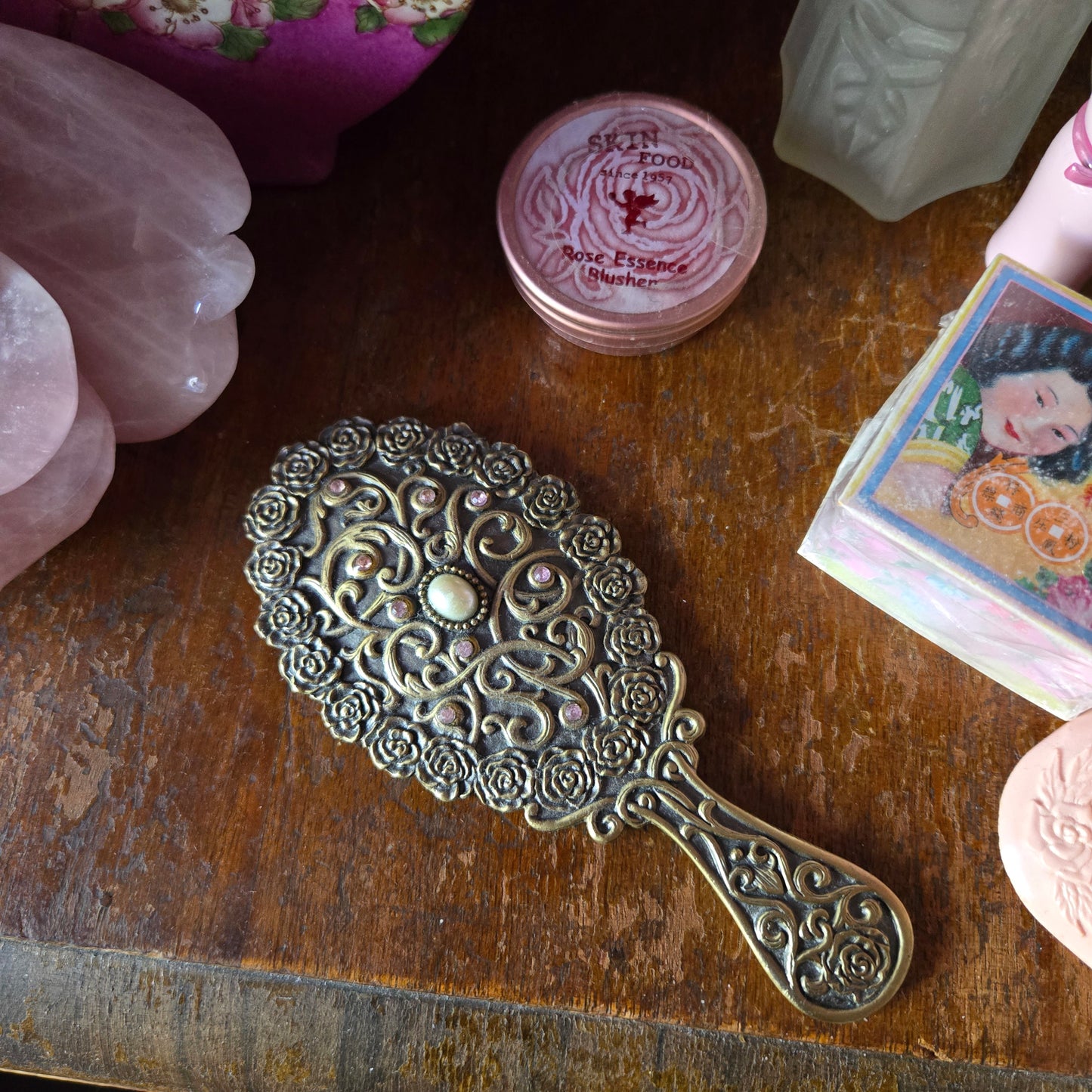 Whimsical Wonders | Vintage Art Nouveau-Style Brass Hand Mirror