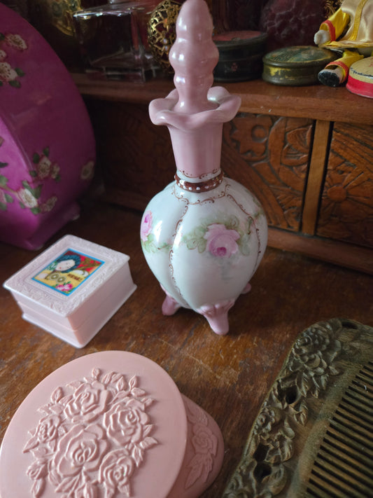 Whimsical Wonders | Vintage Handpainted Pink Rose Porcelain Perfume Bottle Coquette Cottagecore