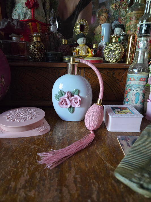 Whimsical Wonders | 🌸 Vintage Pink Rose Porcelain Perfume Atomizer