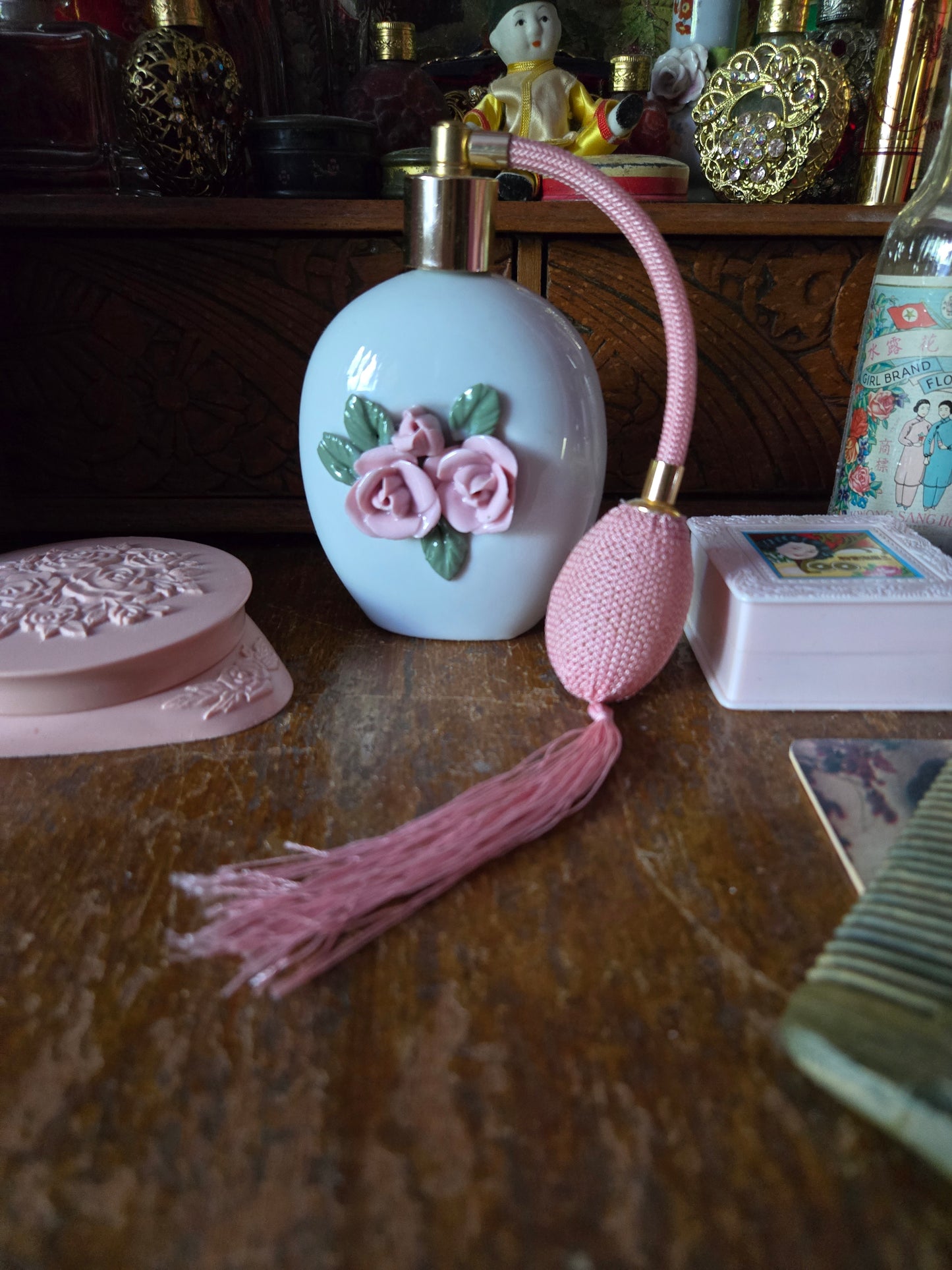 Whimsical Wonders | 🌸 Vintage Pink Rose Porcelain Perfume Atomizer