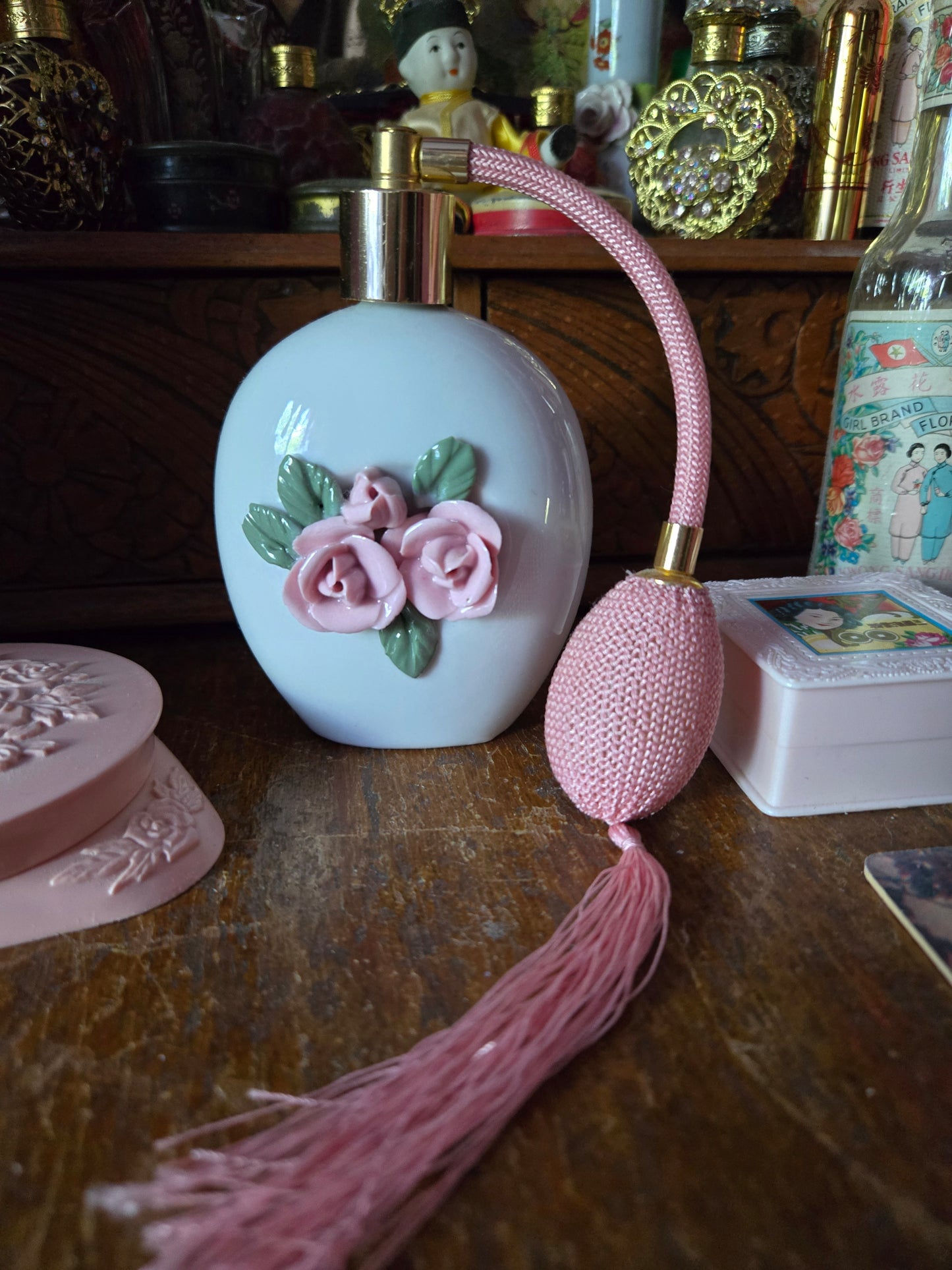 Whimsical Wonders | 🌸 Vintage Pink Rose Porcelain Perfume Atomizer
