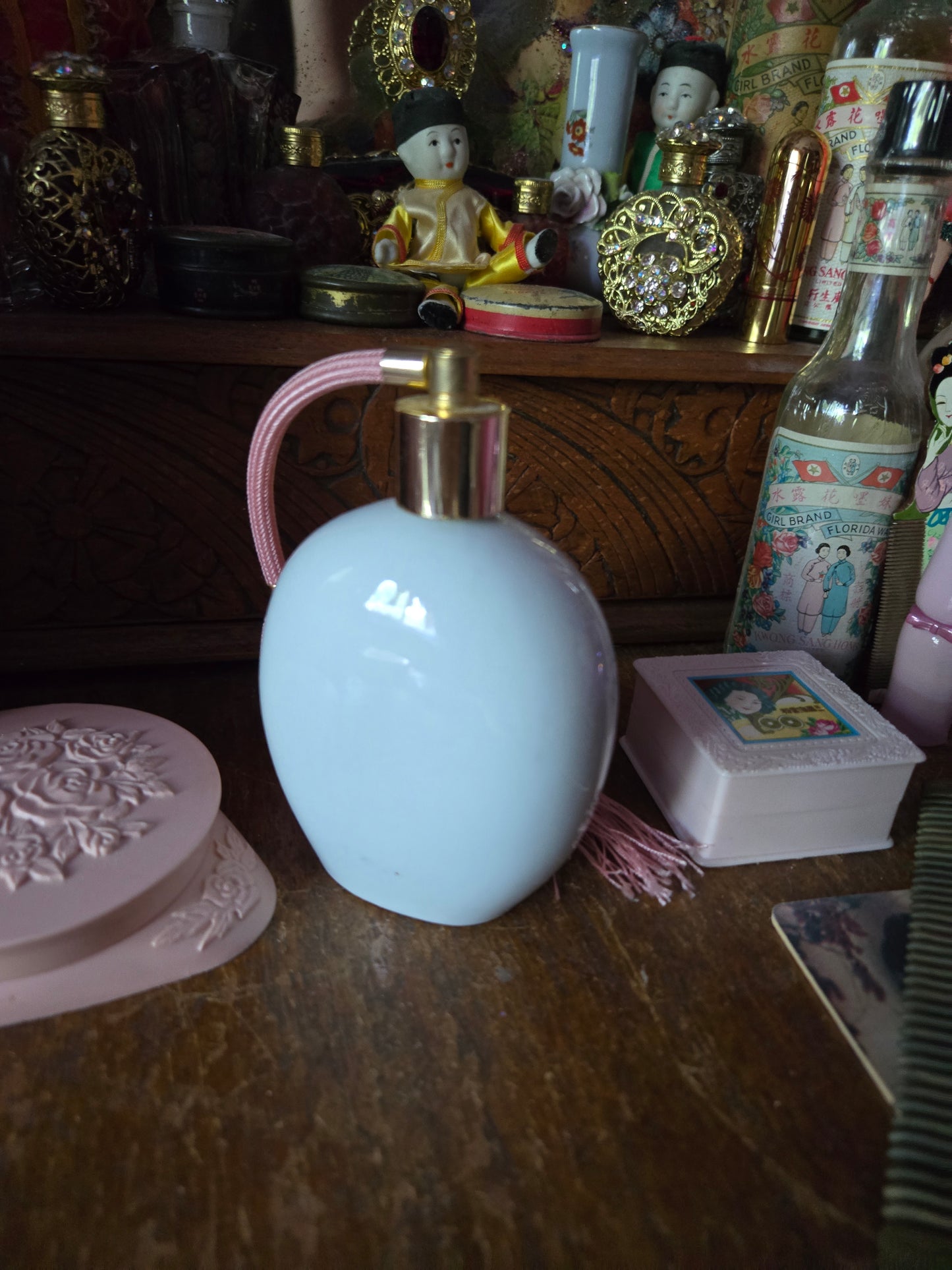 Whimsical Wonders | 🌸 Vintage Pink Rose Porcelain Perfume Atomizer