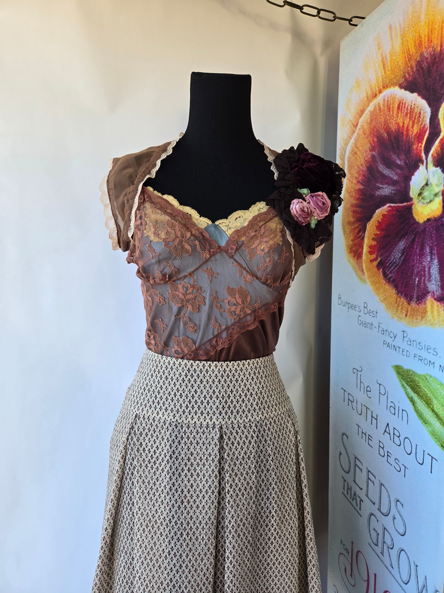 Ethereal Romance | Brown | Shrug | 🤎 Handmade Chocolate Rose Sheer Bolero Shrug Embroidered Flowers Fairycore - Small