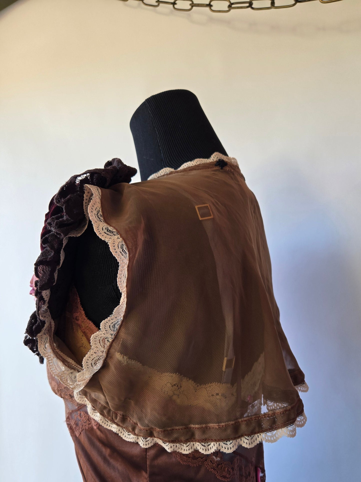 Ethereal Romance | Brown | Shrug | 🤎 Handmade Chocolate Rose Sheer Bolero Shrug Embroidered Flowers Fairycore - Small