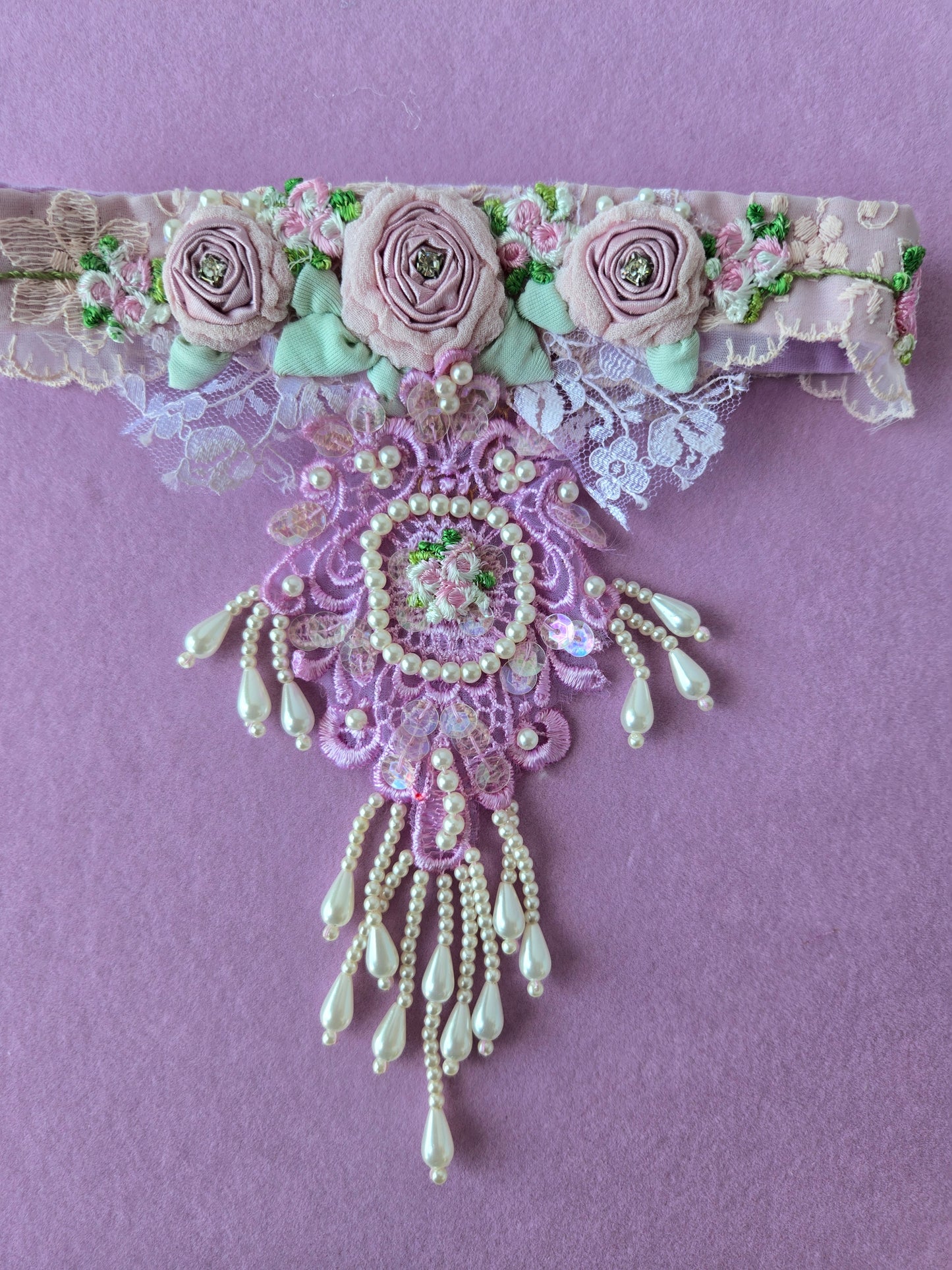 Ethereal Romance | Pink | Choker | Handmade Lace Choker Pink Roses &amp; Pearls Ornate Balletcore Fairy 🌸
