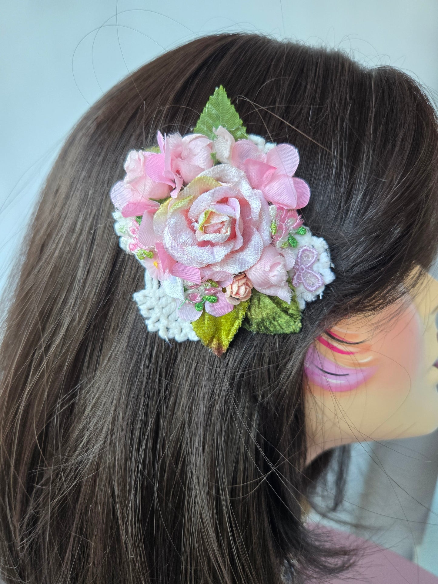 Ethereal Romance | Pink | Hair Clip | 🌸 Handmade Pink Rose Lace Hair Clip Balletcore Fairycore