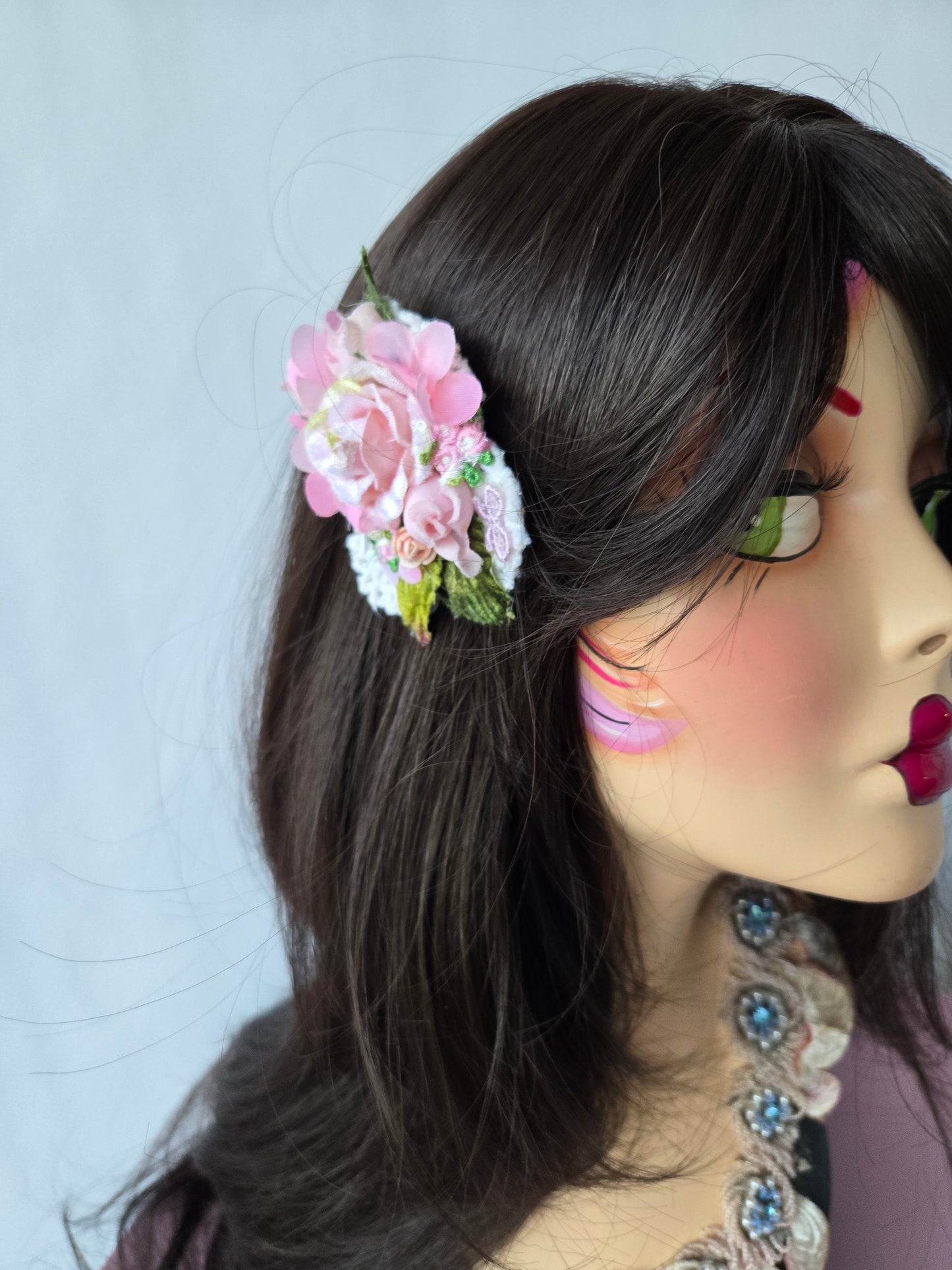 Ethereal Romance | Pink | Hair Clip | 🌸 Handmade Pink Rose Lace Hair Clip Balletcore Fairycore