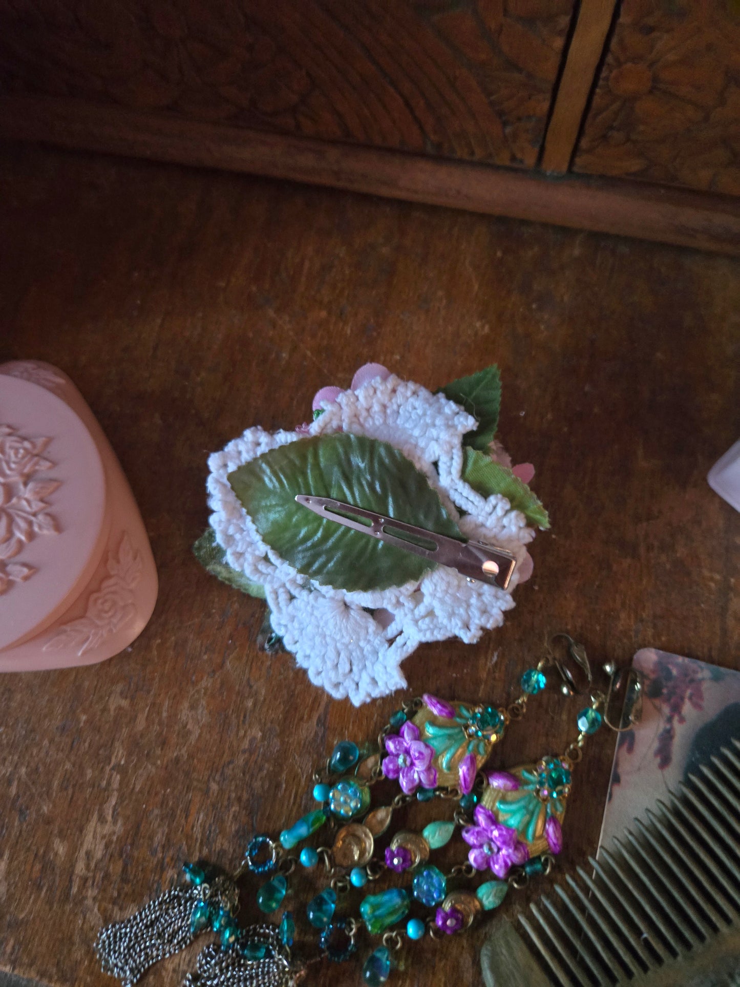 Ethereal Romance | Pink | Hair Clip | 🌸 Handmade Pink Rose Lace Hair Clip Balletcore Fairycore