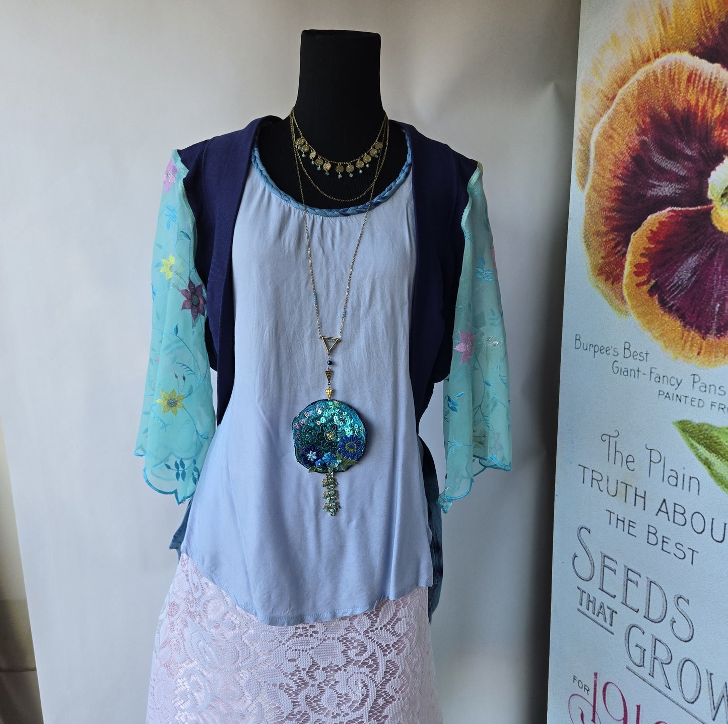 Ethereal Romance | Blue | Jacket | Large | Blue Bird Art to Wear Bolero Jacket Fairycore