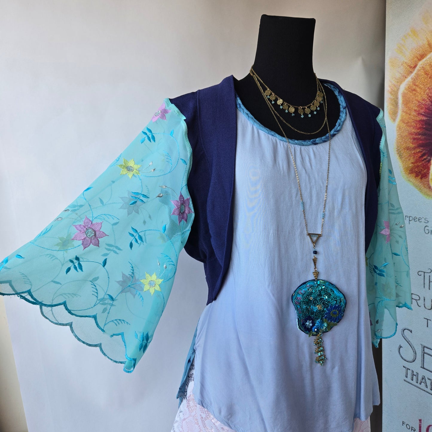 Ethereal Romance | Blue | Jacket | Large | Blue Bird Art to Wear Bolero Jacket Fairycore