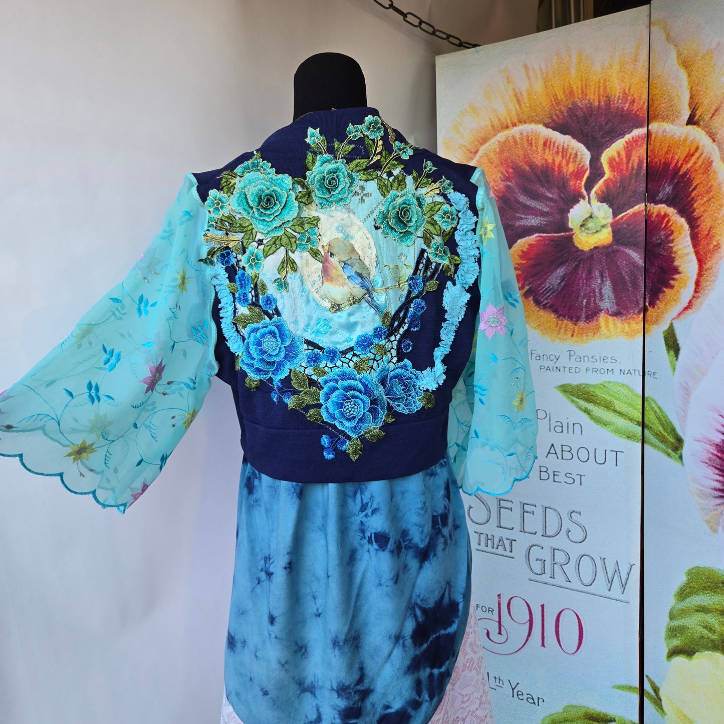 Ethereal Romance | Blue | Jacket | Large | Blue Bird Art to Wear Bolero Jacket Fairycore