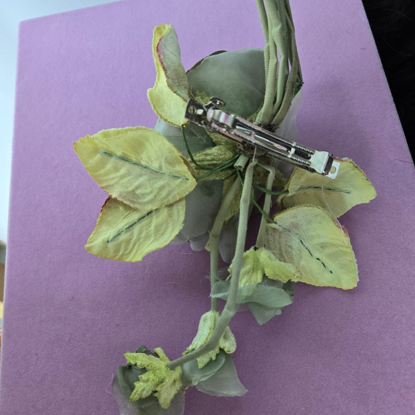 Ethereal Romance | Green | Hair Clip | Sage Green Millinery Velvet Rose Posey Barrette