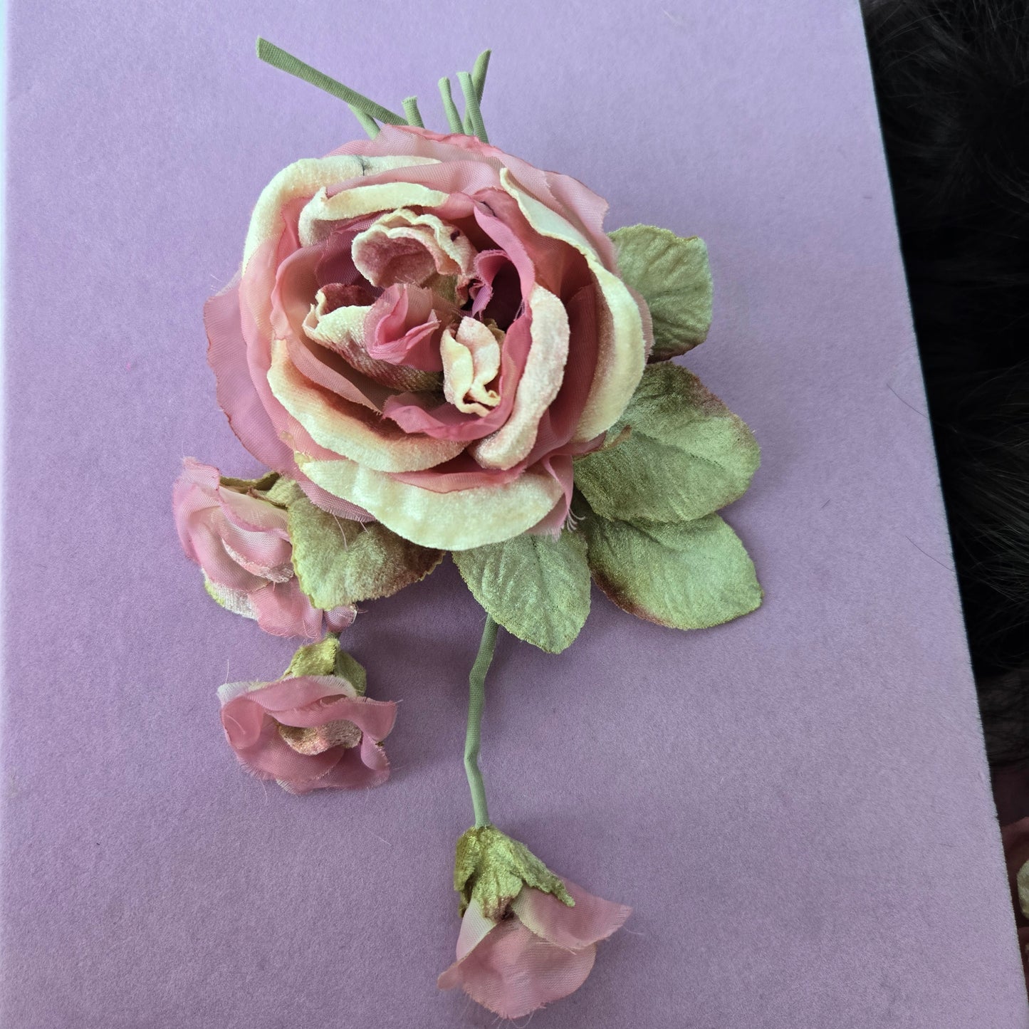 Ethereal Romance | Apricot & Pink | Hair Clip | Apricot Pink Millinery Velvet Rose Posey Barrette