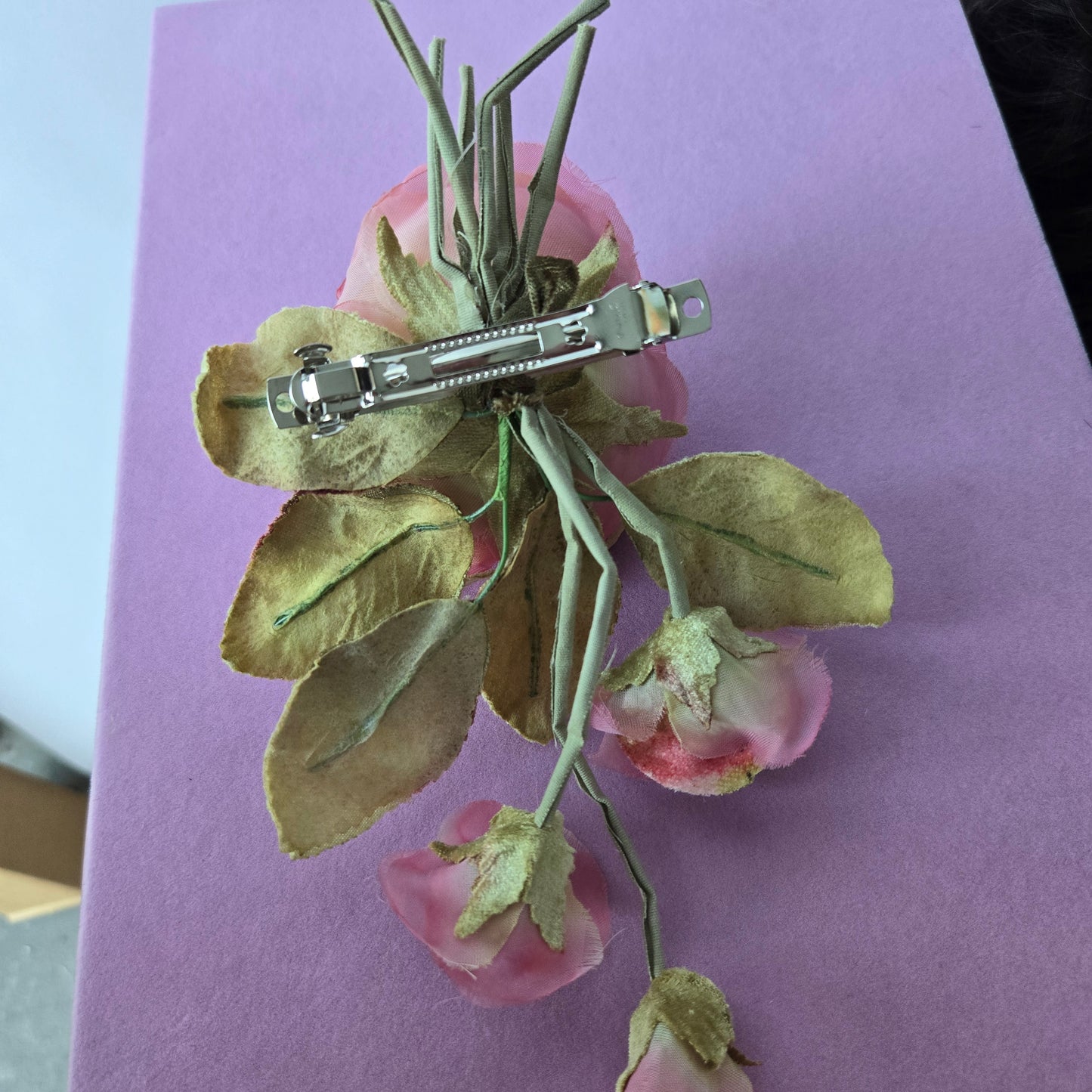 Ethereal Romance | Apricot & Pink | Hair Clip | Apricot Pink Millinery Velvet Rose Posey Barrette