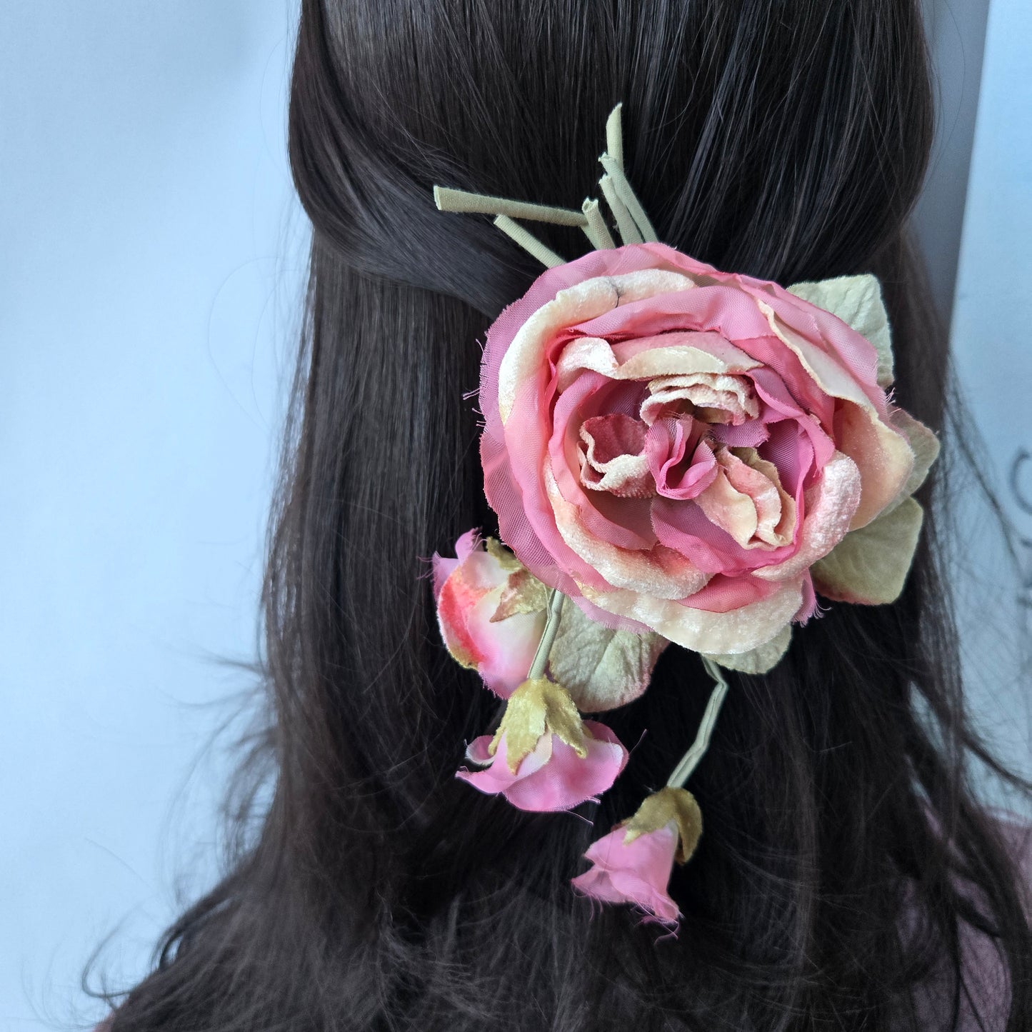 Ethereal Romance | Apricot & Pink | Hair Clip | Apricot Pink Millinery Velvet Rose Posey Barrette