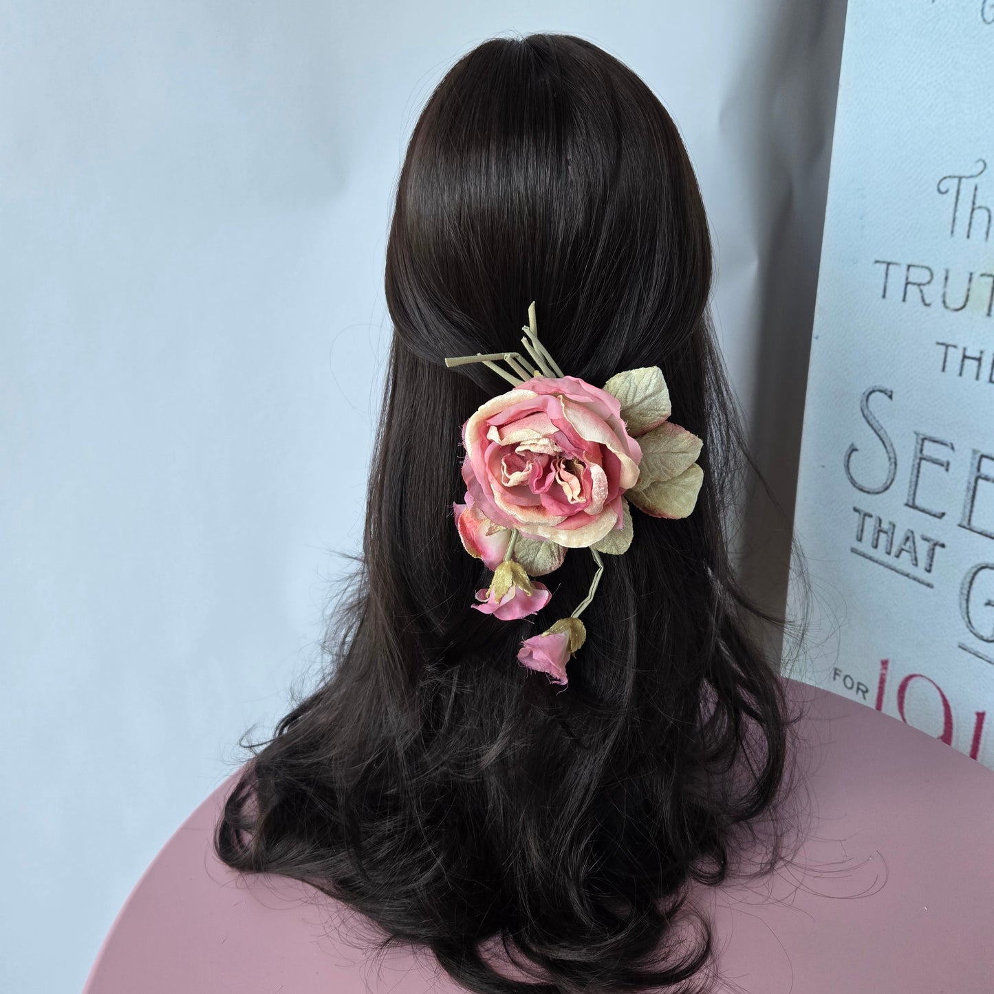 Ethereal Romance | Apricot & Pink | Hair Clip | Apricot Pink Millinery Velvet Rose Posey Barrette