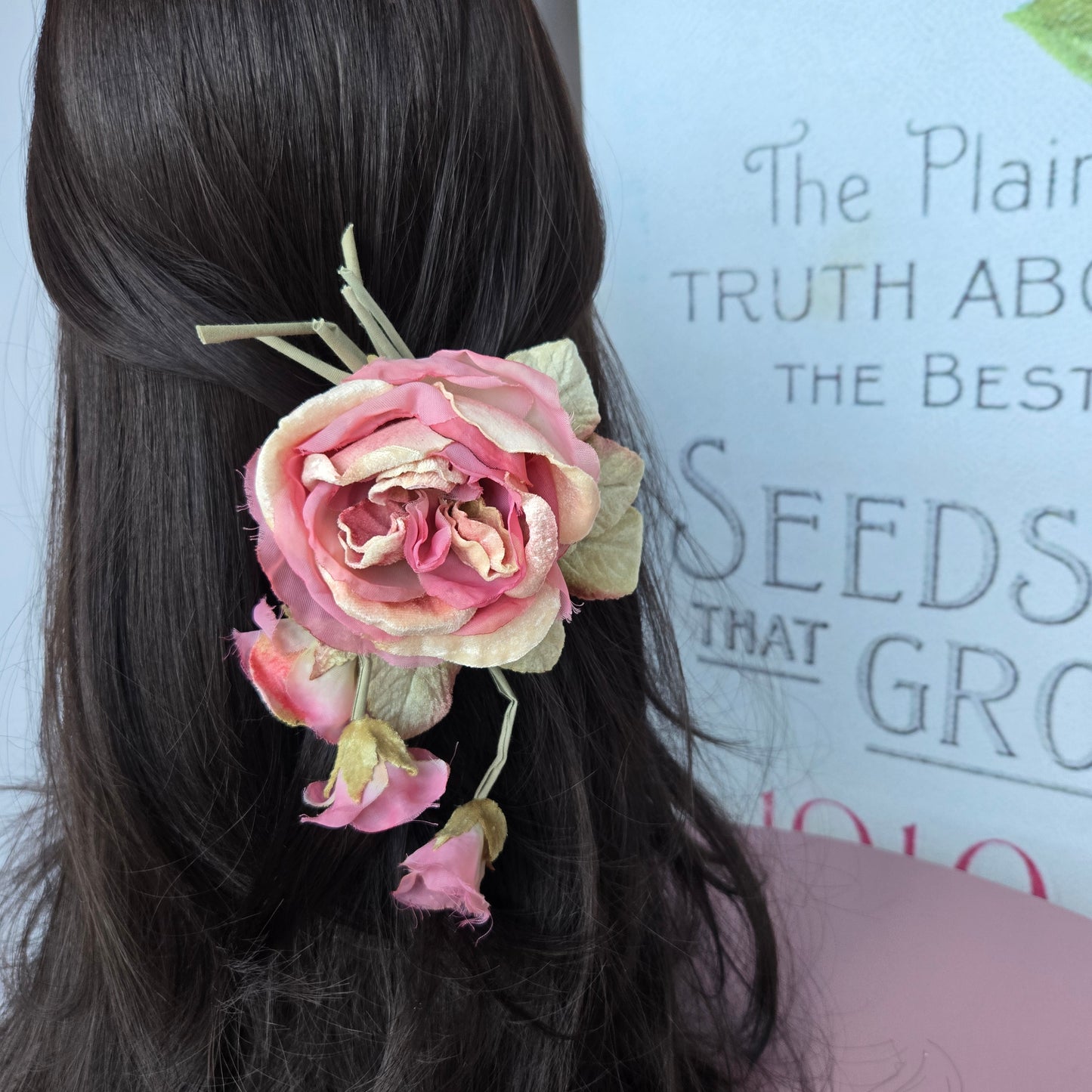 Ethereal Romance | Apricot & Pink | Hair Clip | Apricot Pink Millinery Velvet Rose Posey Barrette