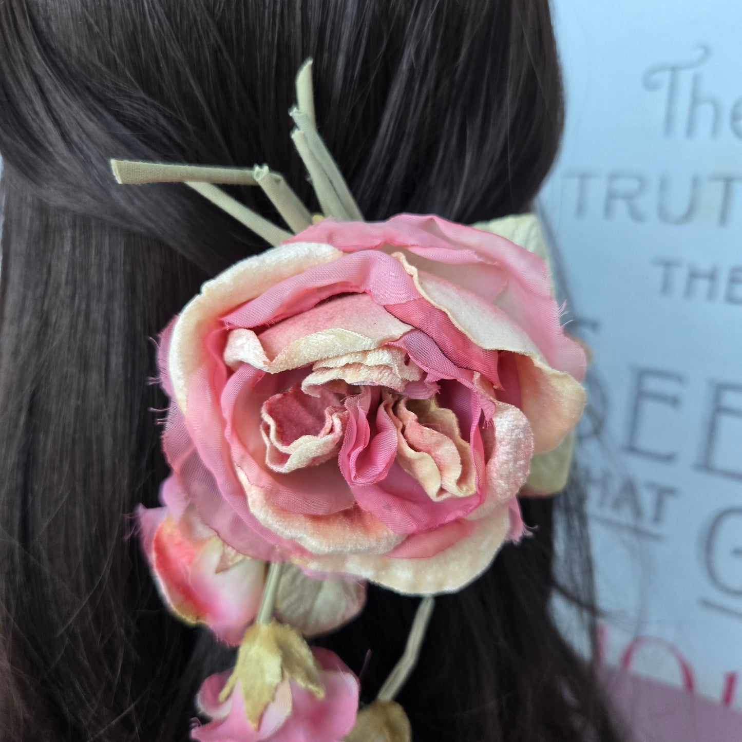 Ethereal Romance | Apricot & Pink | Hair Clip | Apricot Pink Millinery Velvet Rose Posey Barrette