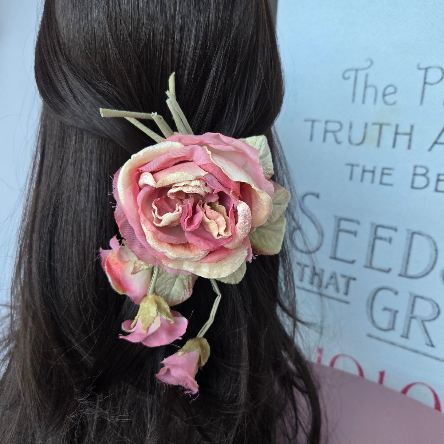 Ethereal Romance | Apricot & Pink | Hair Clip | Apricot Pink Millinery Velvet Rose Posey Barrette