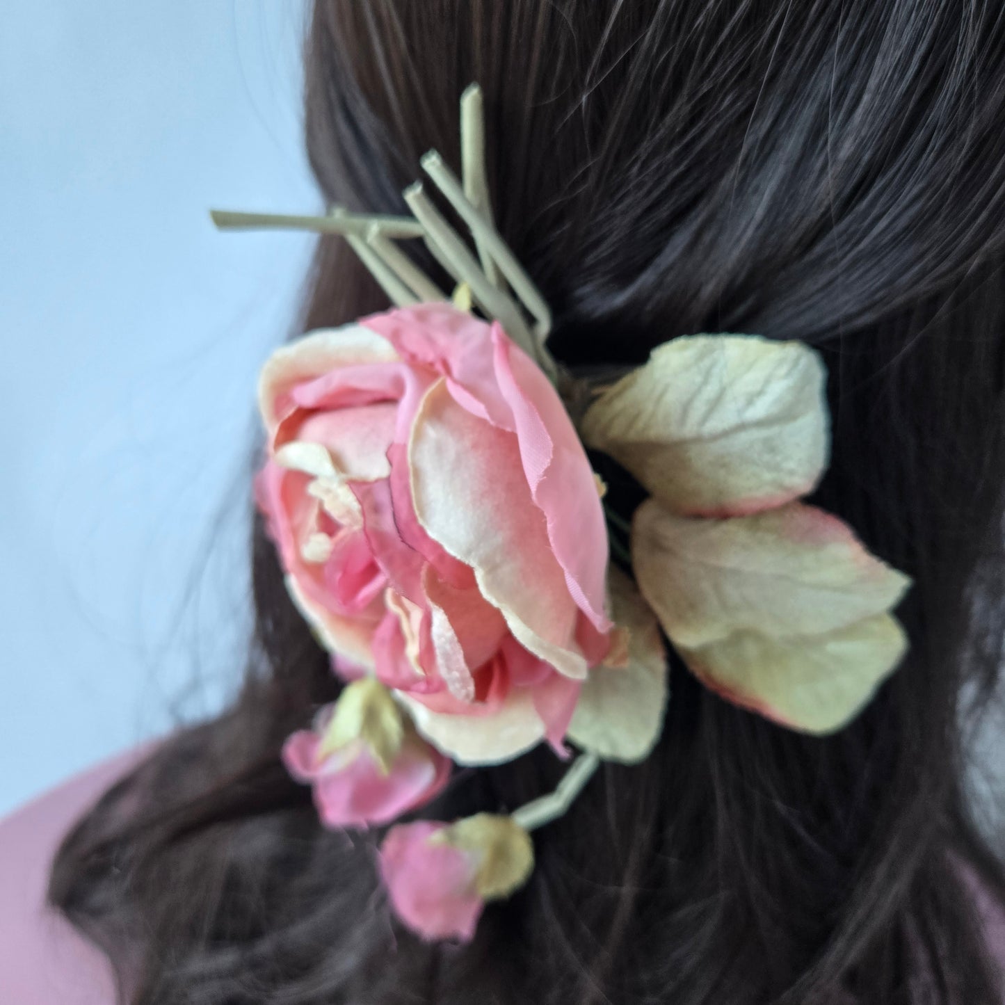 Ethereal Romance | Apricot & Pink | Hair Clip | Apricot Pink Millinery Velvet Rose Posey Barrette