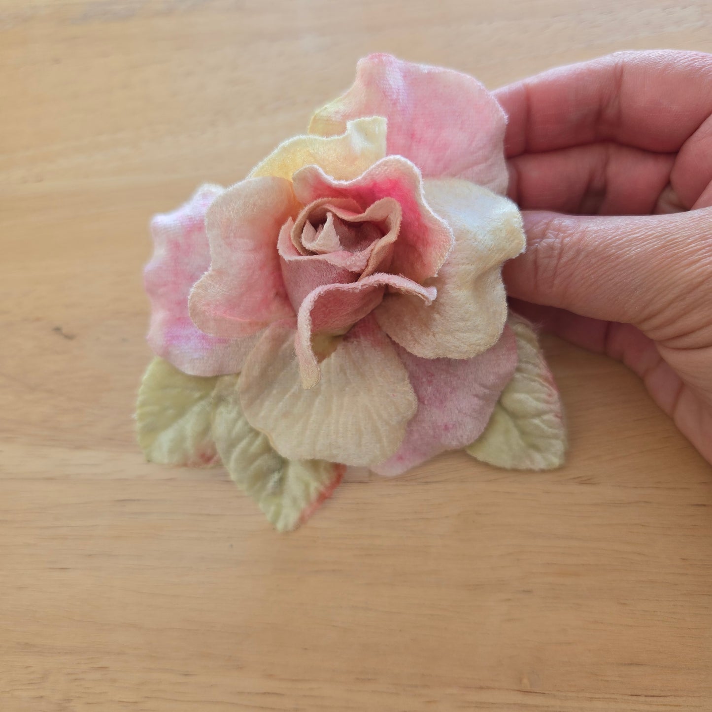 Ethereal Romance | Pink | Brooch | Handmade Blush Pink Velvet Rose Millinery Pin