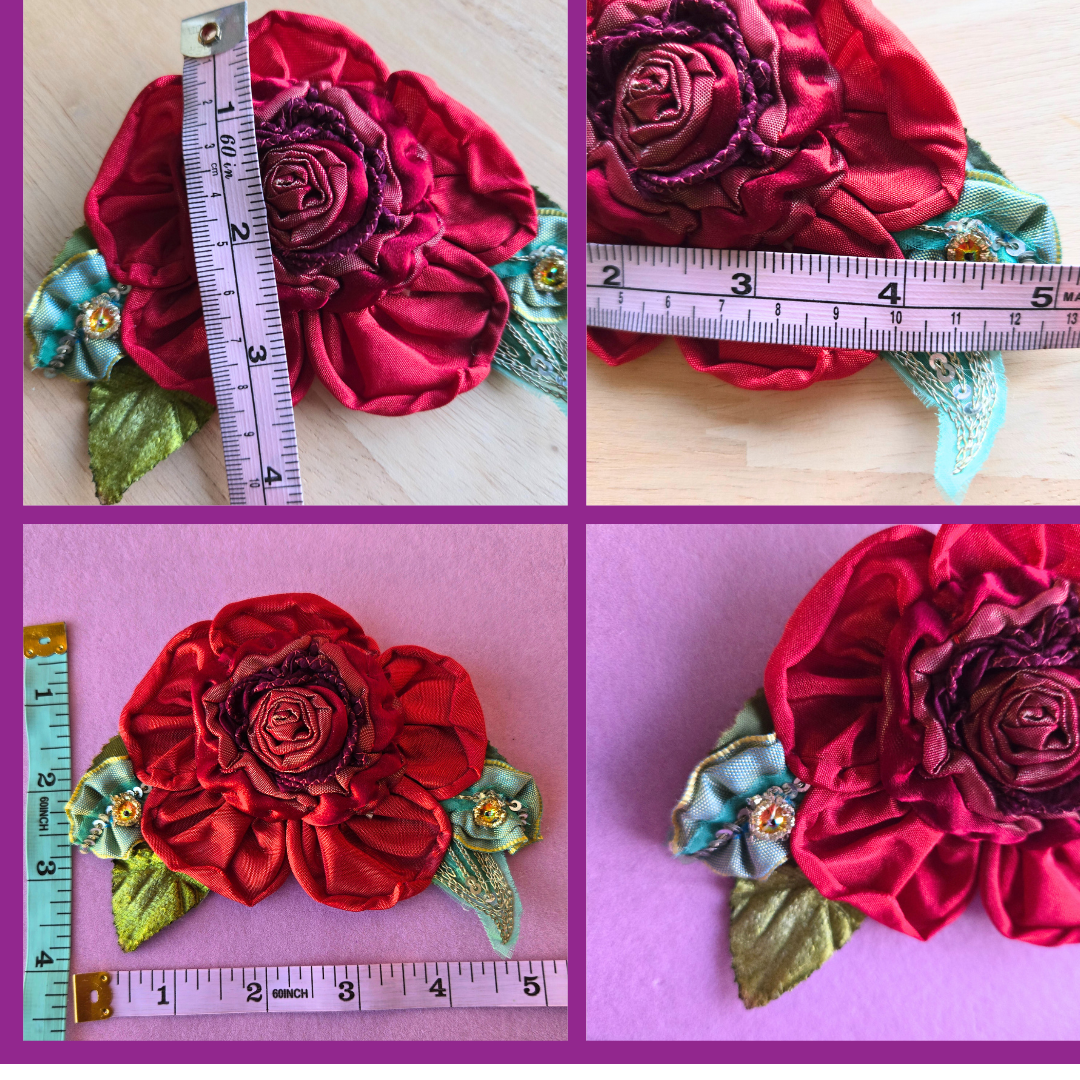 Vintage Glamour | Red | Brooch | Handmade 1920's Style Red Ribbon Rose Pin