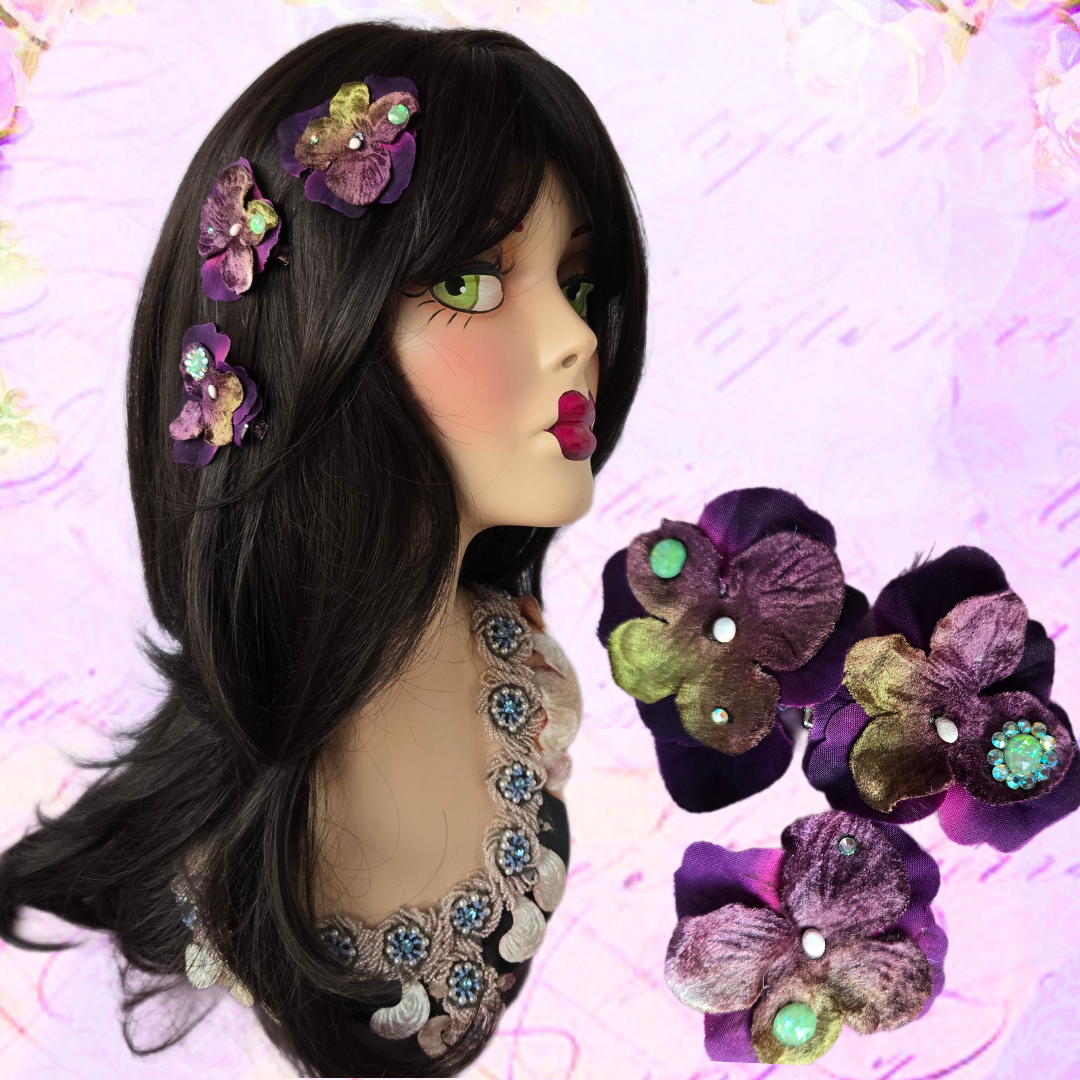 Ethereal Romance | Purple | Hair Clips | Three Romantic Vintage Millinery Hydrangeas